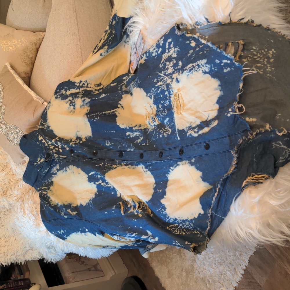 Distressed denim oversized shirt dress